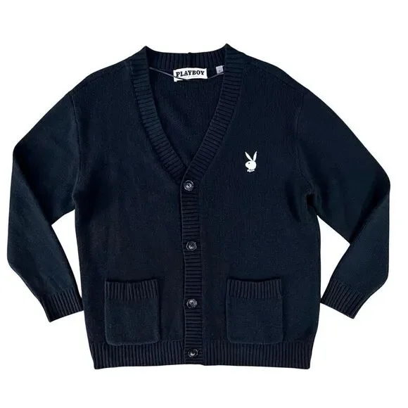 Playboy by Pacsun Black Button Up Cardigan Sweater SZ Large Academia Streetwear - Picture 2 of 12